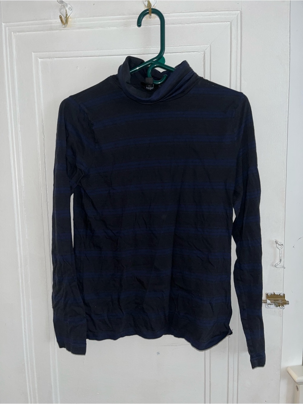 Striped Navy and Black Turtleneck Top